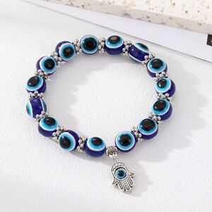 2 Blue Evil Eye Bracelet with Hamsa Charm